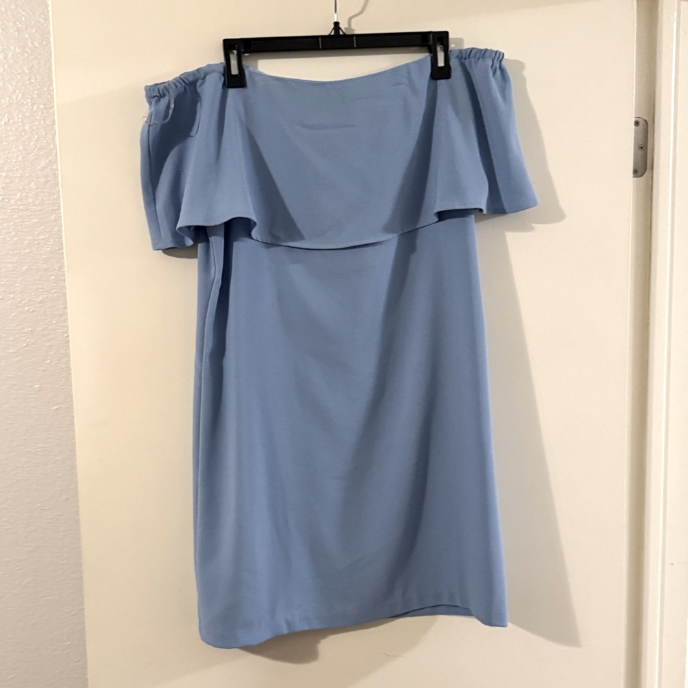 Charles Henry Strapless Light Blue Off-Shoulder Dress